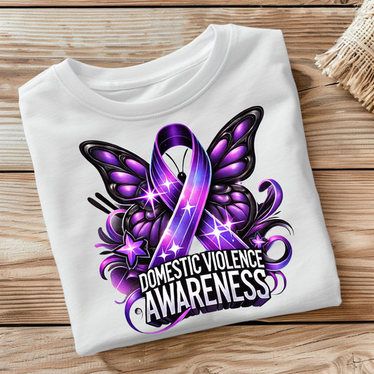 Domestic Violence Awareness T-Shirt – Purple Butterfly Ribbon Design